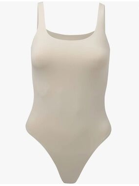 Almere Low Back Contour Tank High Cut Thong Bodysuit in Oatmeal